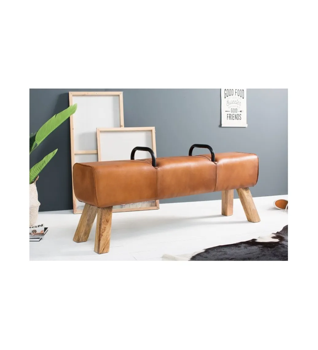 Ławka Bock skóra naturalna*Invicta Interior Discount