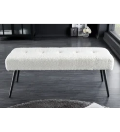 Ławka BOUTIQUE 100 cm tkanina bouclé biała*Invicta Interior Sale