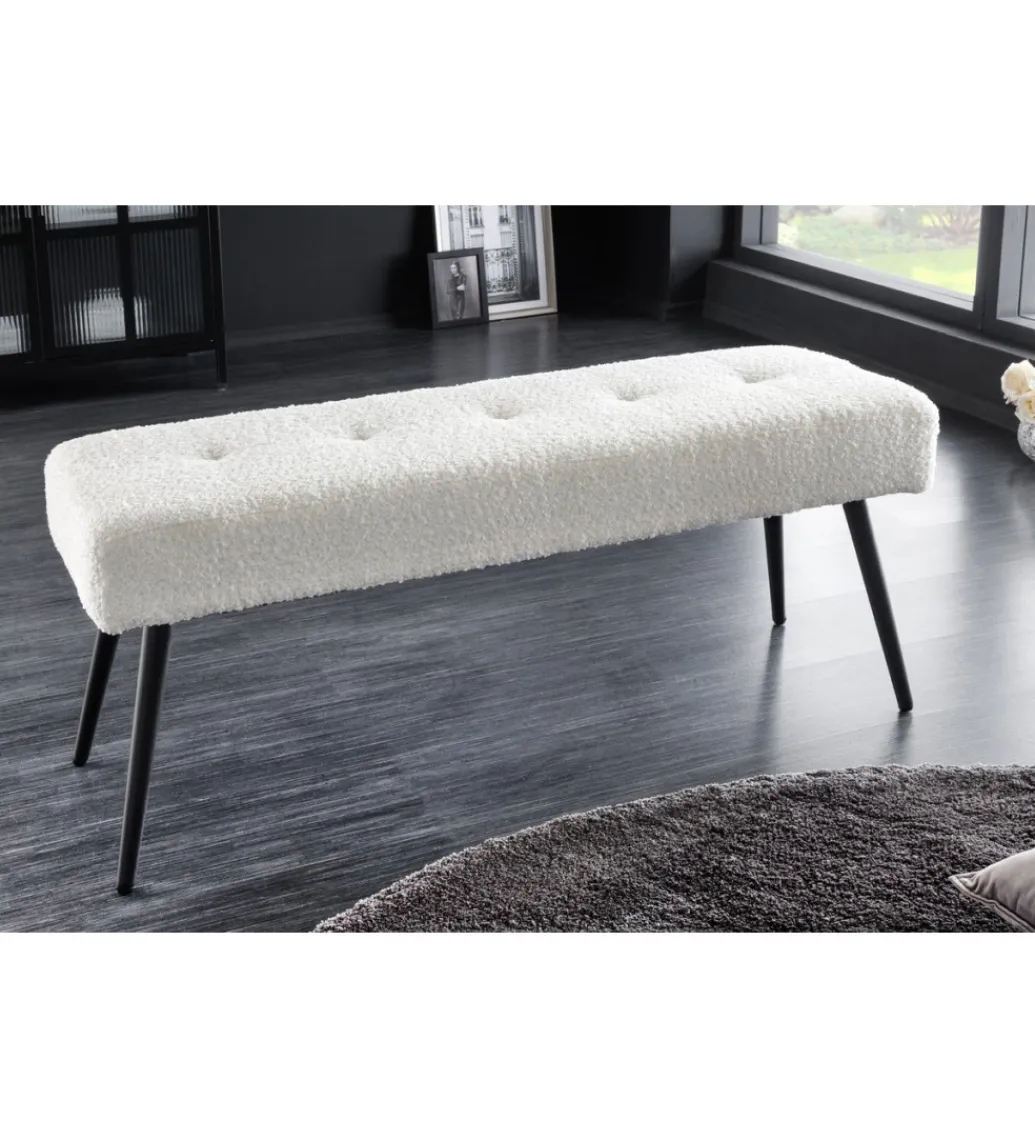 Ławka BOUTIQUE 100 cm tkanina bouclé biała*Invicta Interior Sale