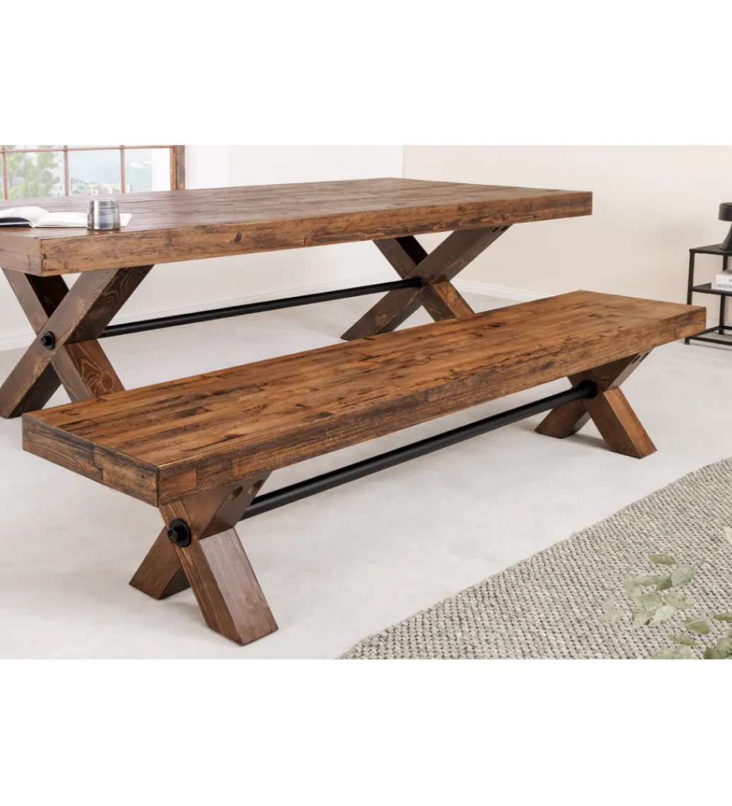 Ławka GOLIATH 180 cm drewno sosny naturalny czarny*Invicta Interior Discount