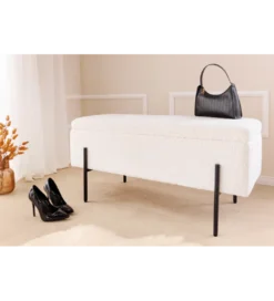 Ławka LOFT z szafką 100 cm bouclé biała*Invicta Interior Clearance