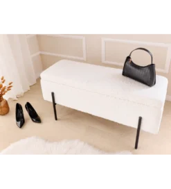 Ławka LOFT z szafką 100 cm bouclé biała*Invicta Interior Clearance