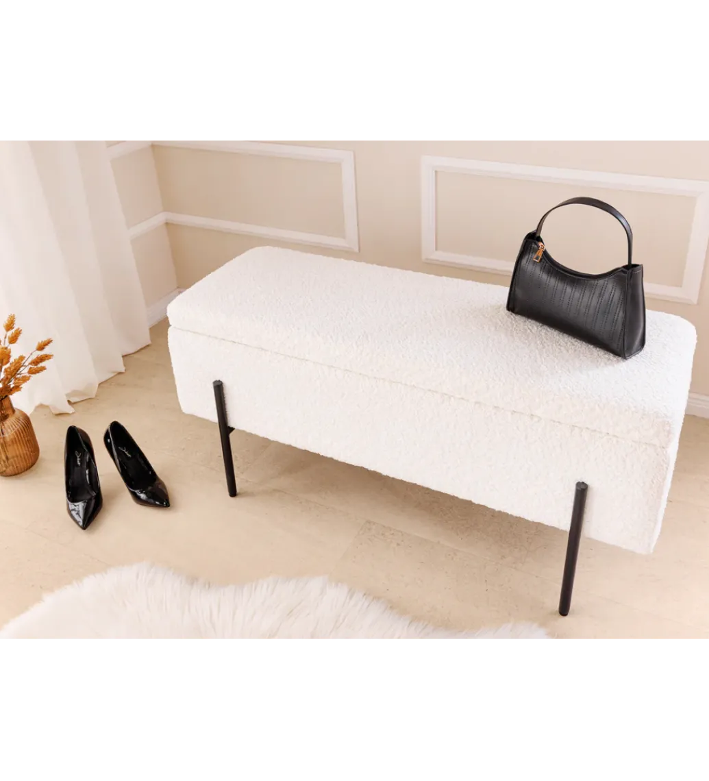 Ławka LOFT z szafką 100 cm bouclé biała*Invicta Interior Clearance