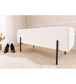 Ławka LOFT z szafką 100 cm bouclé biała*Invicta Interior Clearance