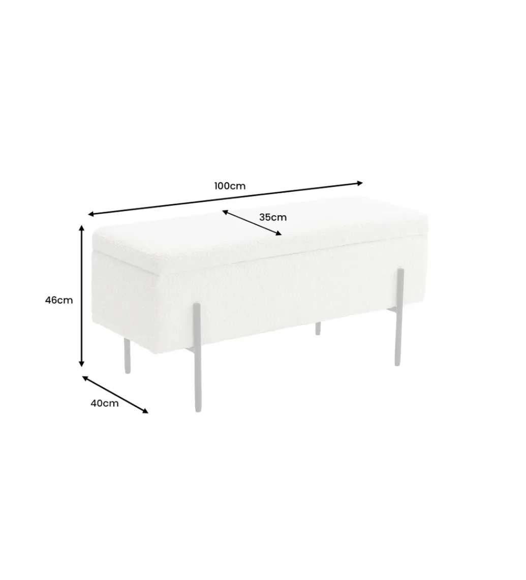 Ławka LOFT z szafką 100 cm bouclé biała*Invicta Interior Clearance