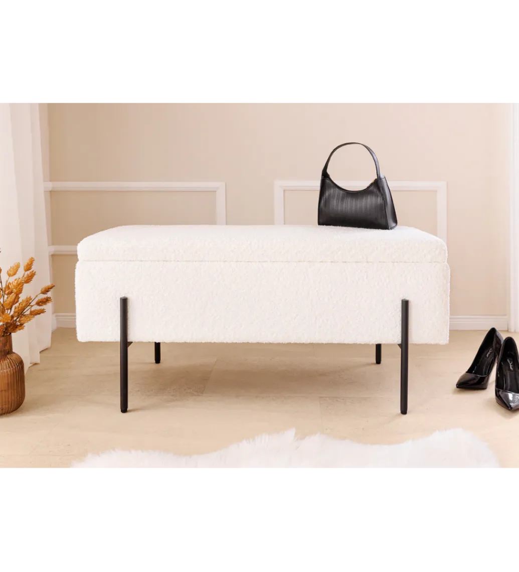 Ławka LOFT z szafką 100 cm bouclé biała*Invicta Interior Clearance