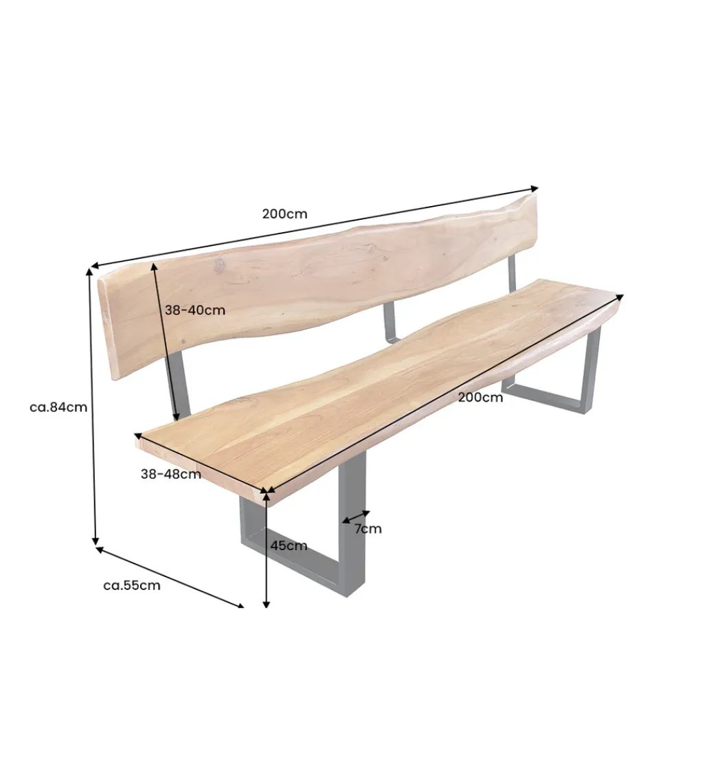 Ławka MAMMUT 200 cm nogi U drewno akacja kolorze miodu*Invicta Interior Best
