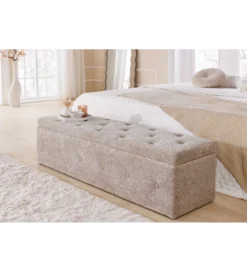 Ławka RAISA Extravagancia 140 cm z pojemnikiem Bouclé Szampański Greige*Invicta Interior Outlet