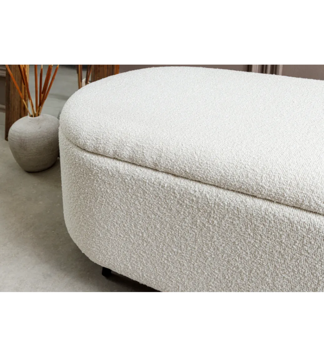 Ławka VOQUE 110 cm z pojemnikiem Bouclé kremowo biała*Invicta Interior Discount