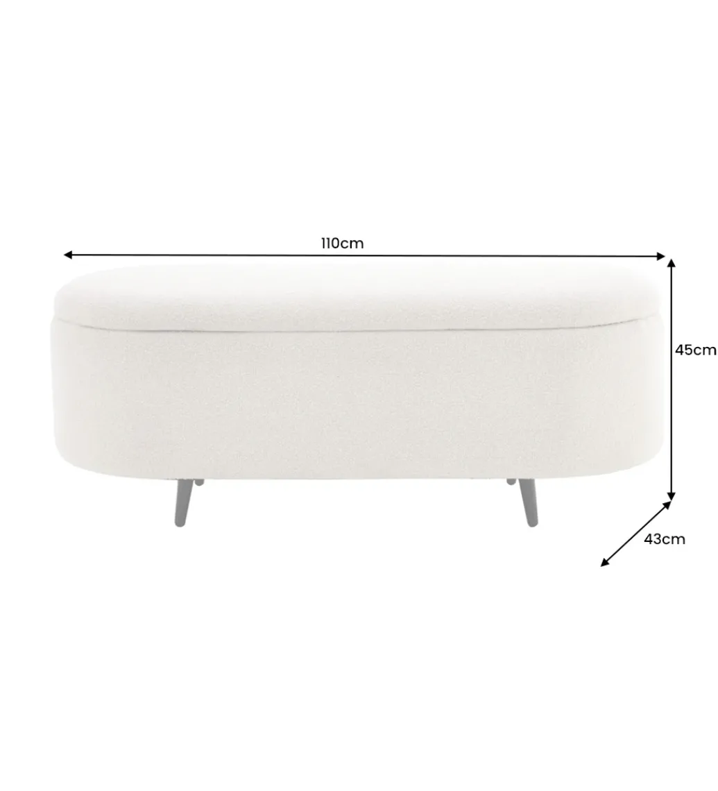 Ławka VOQUE 110 cm z pojemnikiem Bouclé kremowo biała*Invicta Interior Discount