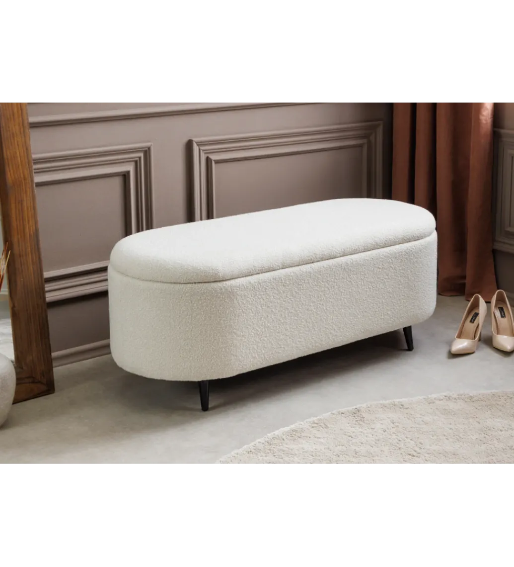 Ławka VOQUE 110 cm z pojemnikiem Bouclé kremowo biała*Invicta Interior Discount