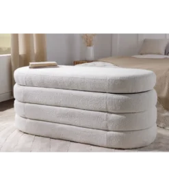 Ławka VOQUE 115 cm z pojemnikiem Bouclé kremowo biała*Invicta Interior Discount