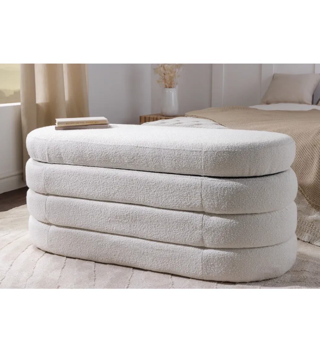 Ławka VOQUE 115 cm z pojemnikiem Bouclé kremowo biała*Invicta Interior Discount