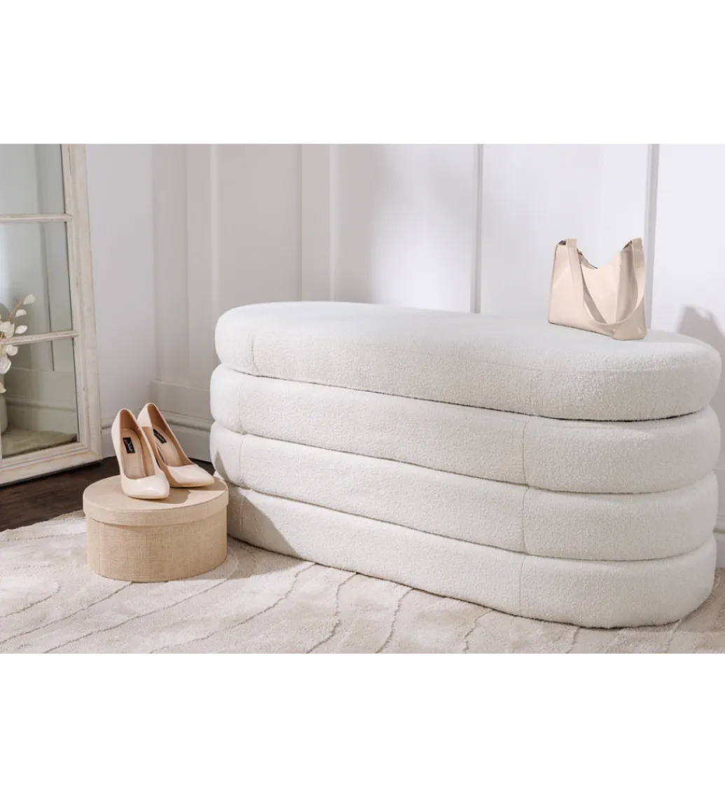 Ławka VOQUE 115 cm z pojemnikiem Bouclé kremowo biała*Invicta Interior Discount