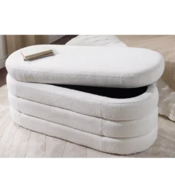 Ławka VOQUE 115 cm z pojemnikiem Bouclé kremowo biała*Invicta Interior Discount