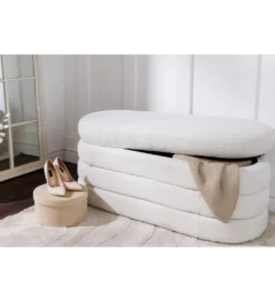 Ławka VOQUE 115 cm z pojemnikiem Bouclé kremowo biała*Invicta Interior Discount