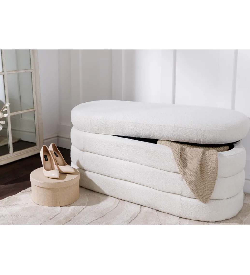 Ławka VOQUE 115 cm z pojemnikiem Bouclé kremowo biała*Invicta Interior Discount