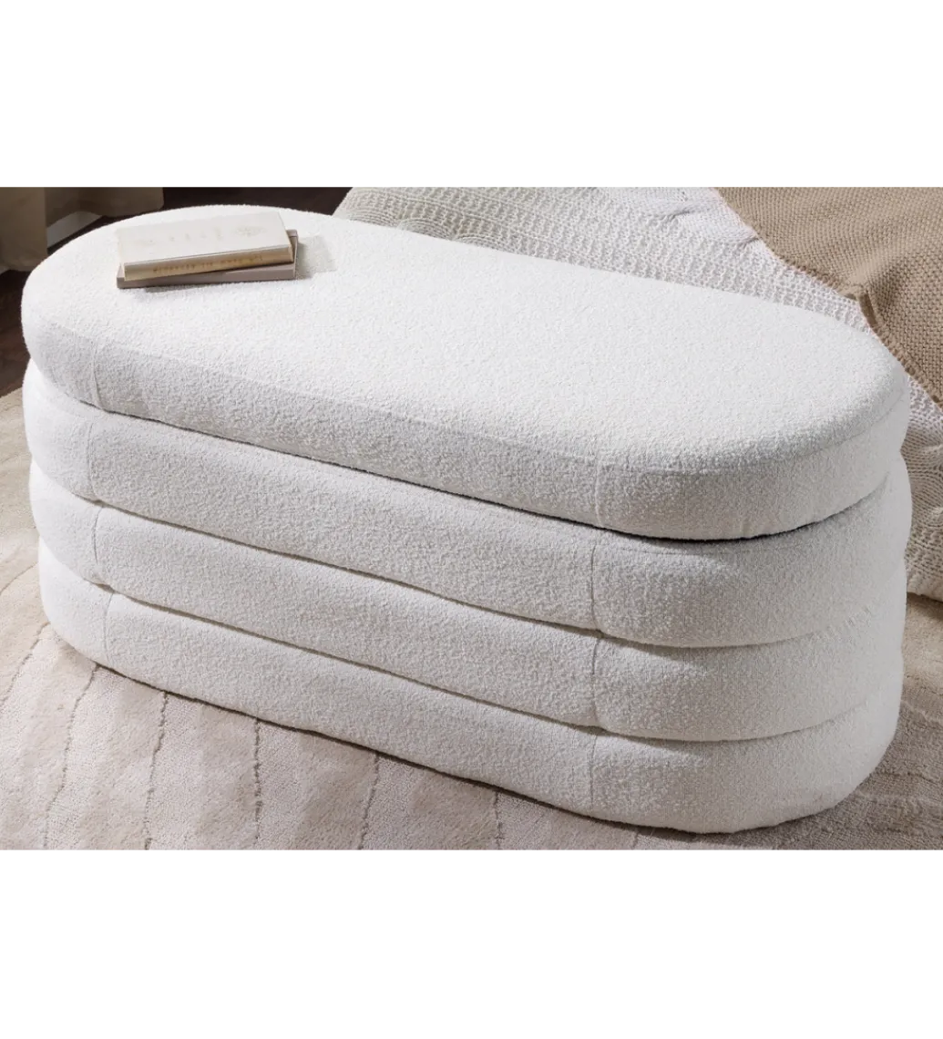 Ławka VOQUE 115 cm z pojemnikiem Bouclé kremowo biała*Invicta Interior Discount