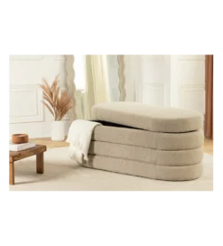 Ławka z schowkiem VOQUE 115 cm bouclé taupe*Invicta Interior Clearance