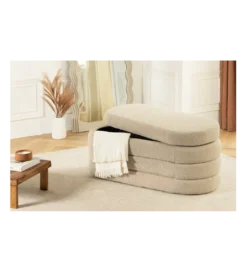 Ławka z schowkiem VOQUE 115 cm bouclé taupe*Invicta Interior Clearance