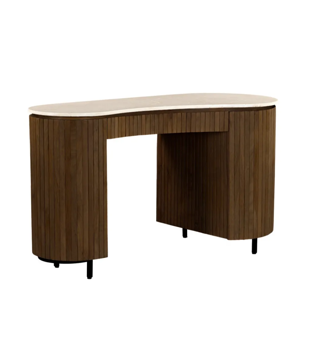 Biurko BRIX DEXTER 136 cm drewno mango brązowe kamień bottecino*LF-Design Online