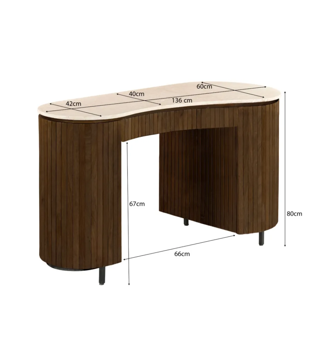 Biurko BRIX DEXTER 136 cm drewno mango brązowe kamień bottecino*LF-Design Online