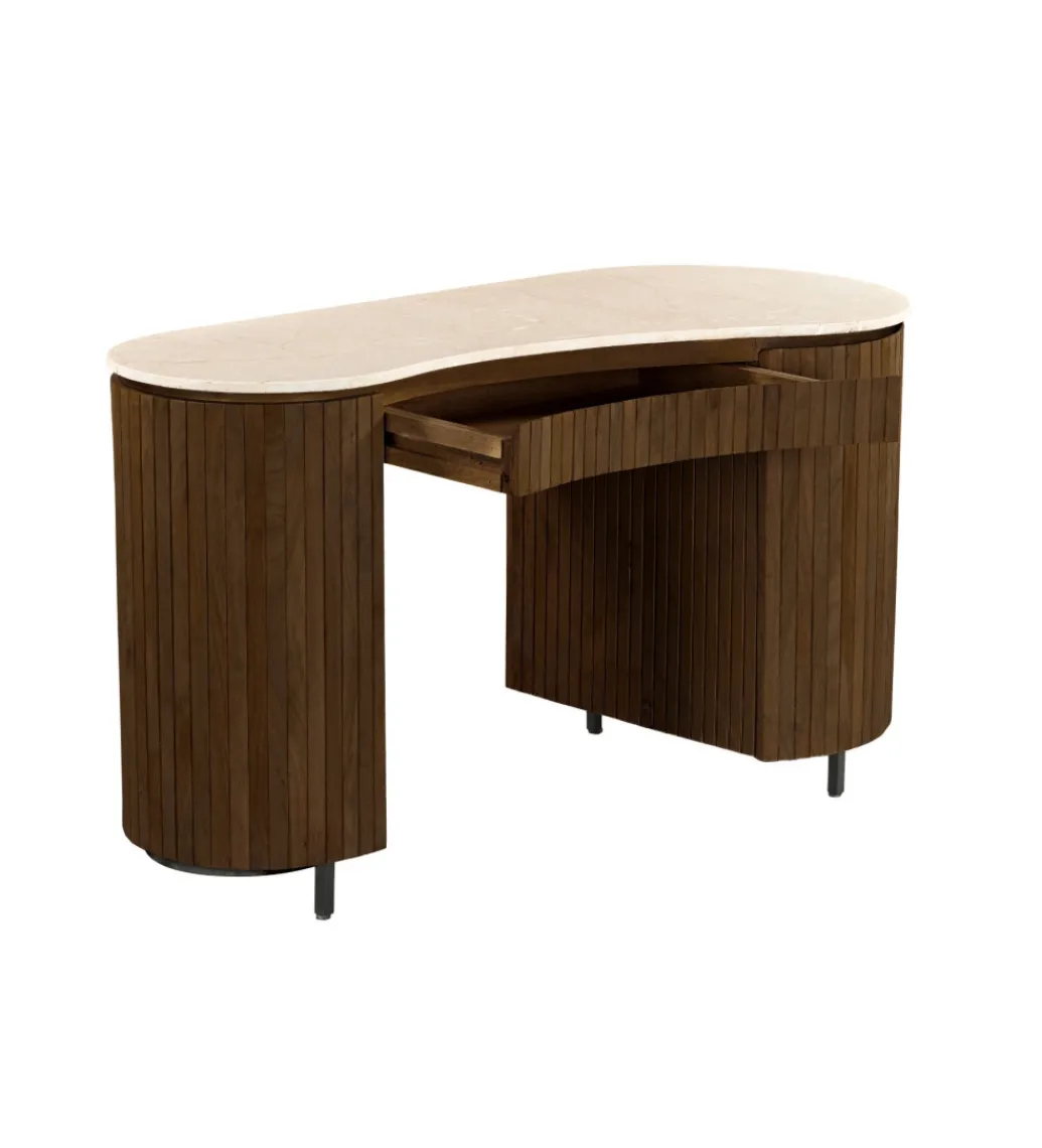 Biurko BRIX DEXTER 136 cm drewno mango brązowe kamień bottecino*LF-Design Online