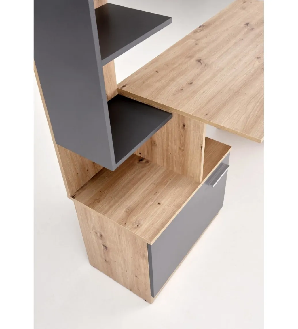 Biurko MISO 144 cm drewno dębu artisan grafitowy*Halmar Outlet