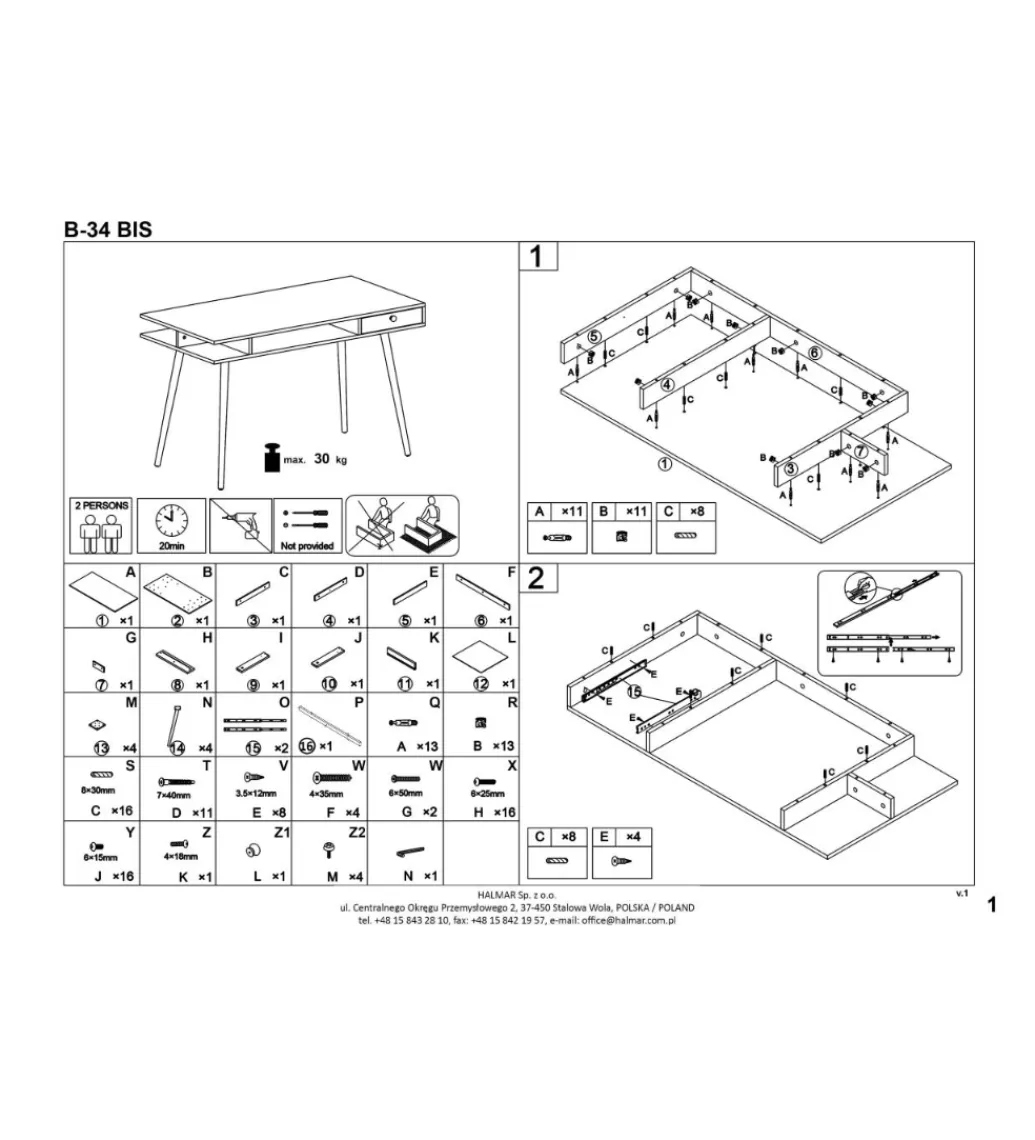 Biurko MORODER 120 cm w kolorze dąb sonoma*Halmar Sale