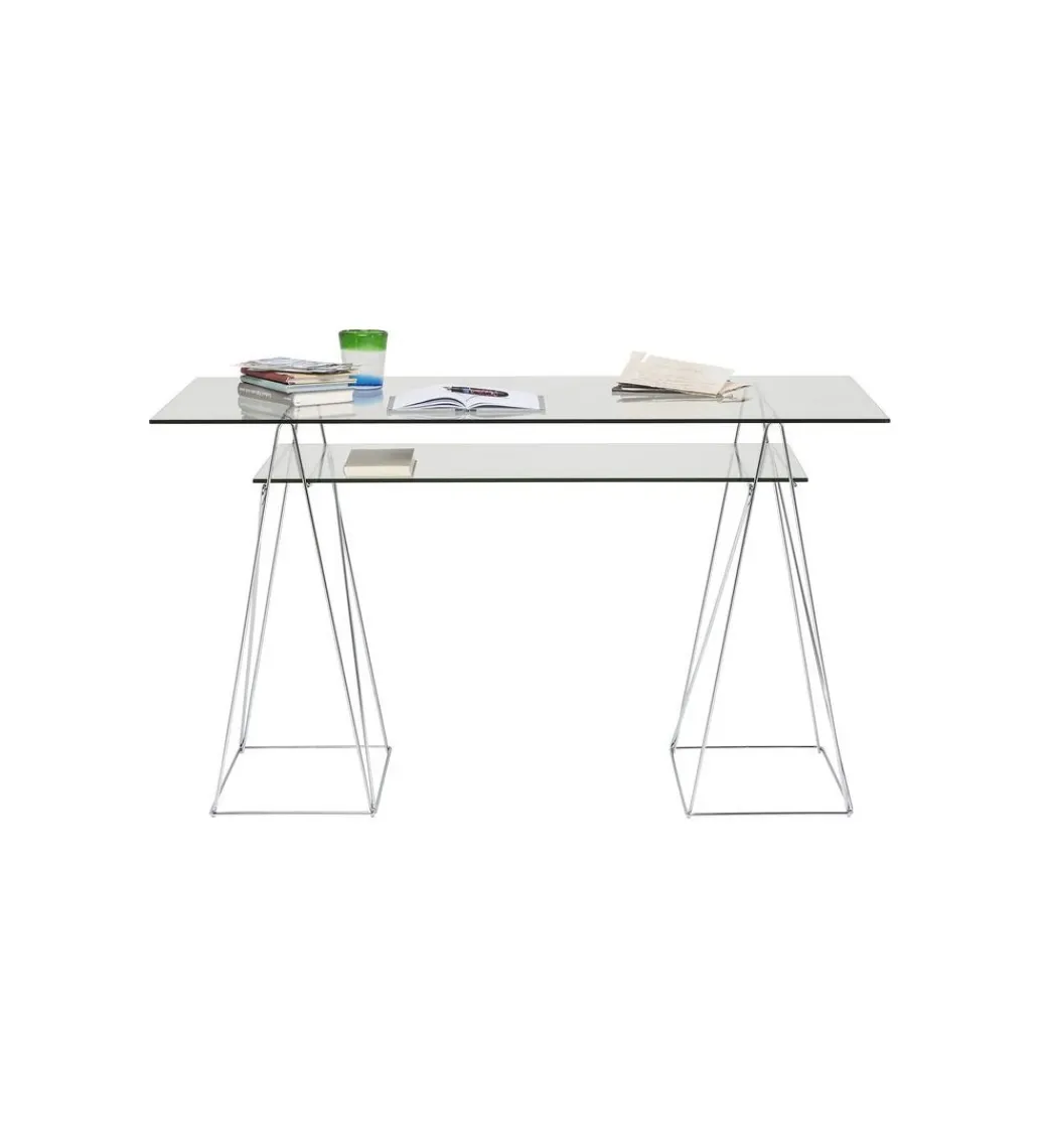 Biurko szklane POLAR 130 cm srebrne*KARE Outlet