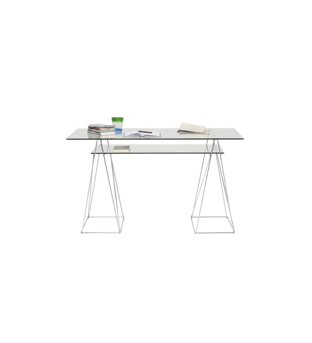 Biurko szklane POLAR 130 cm srebrne*KARE Outlet