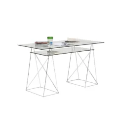 Biurko szklane POLAR 130 cm srebrne*KARE Outlet