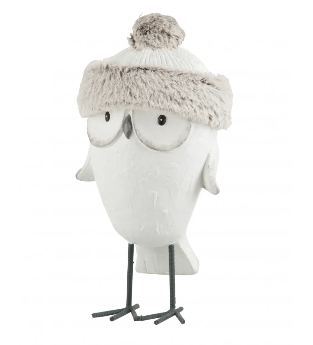 Figurka Owl Hat Winter 40 cm biało szara*J-Line New
