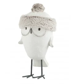 Figurka Owl Hat Winter 40 cm biało szara*J-Line New