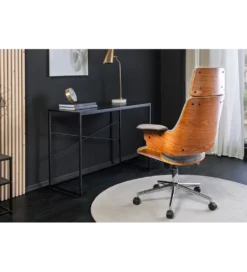 Fotel biurowy MANHATTAN od 44 do 54 cm szary drewno dębu*Invicta Interior - przedsprzedaż Clearance