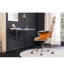 Fotel biurowy MANHATTAN od 44 do 54 cm szary drewno dębu*Invicta Interior - przedsprzedaż Clearance