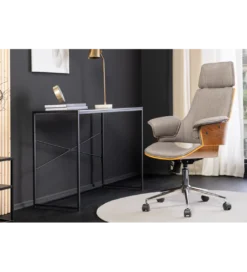 Fotel biurowy MANHATTAN od 44 do 54 cm szary drewno dębu*Invicta Interior - przedsprzedaż Clearance