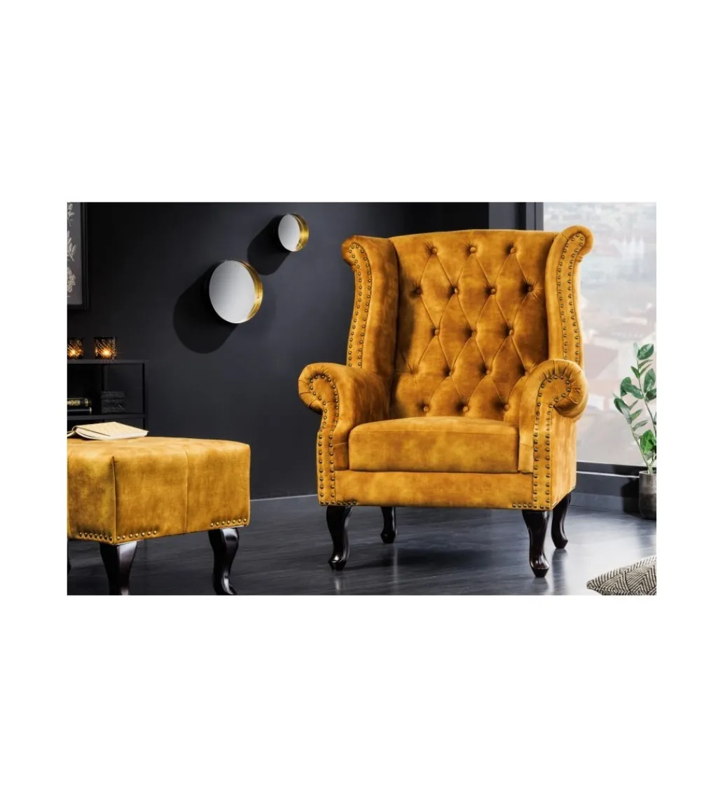 Fotel BRIGIDA Chesterfield musztardowy*Invicta Interior Best