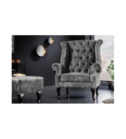 Fotel BRIGIDA Chesterfield szary*Invicta Interior Outlet