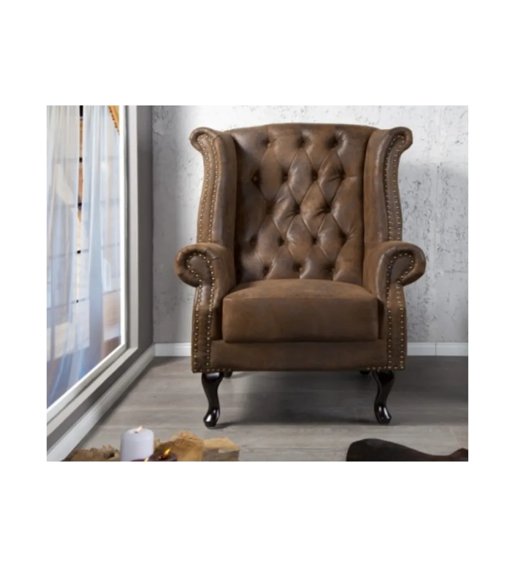 Fotel Chesterfield antyczny brąz*Invicta Interior New