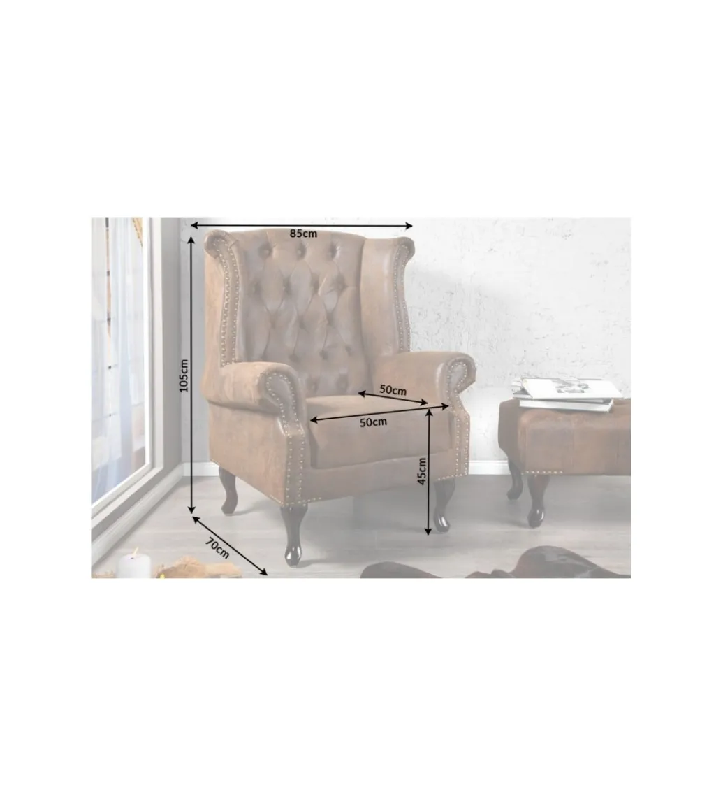 Fotel Chesterfield antyczny brąz*Invicta Interior New