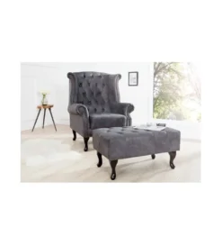 Fotel Chesterfield antyczny szary*Invicta Interior Outlet