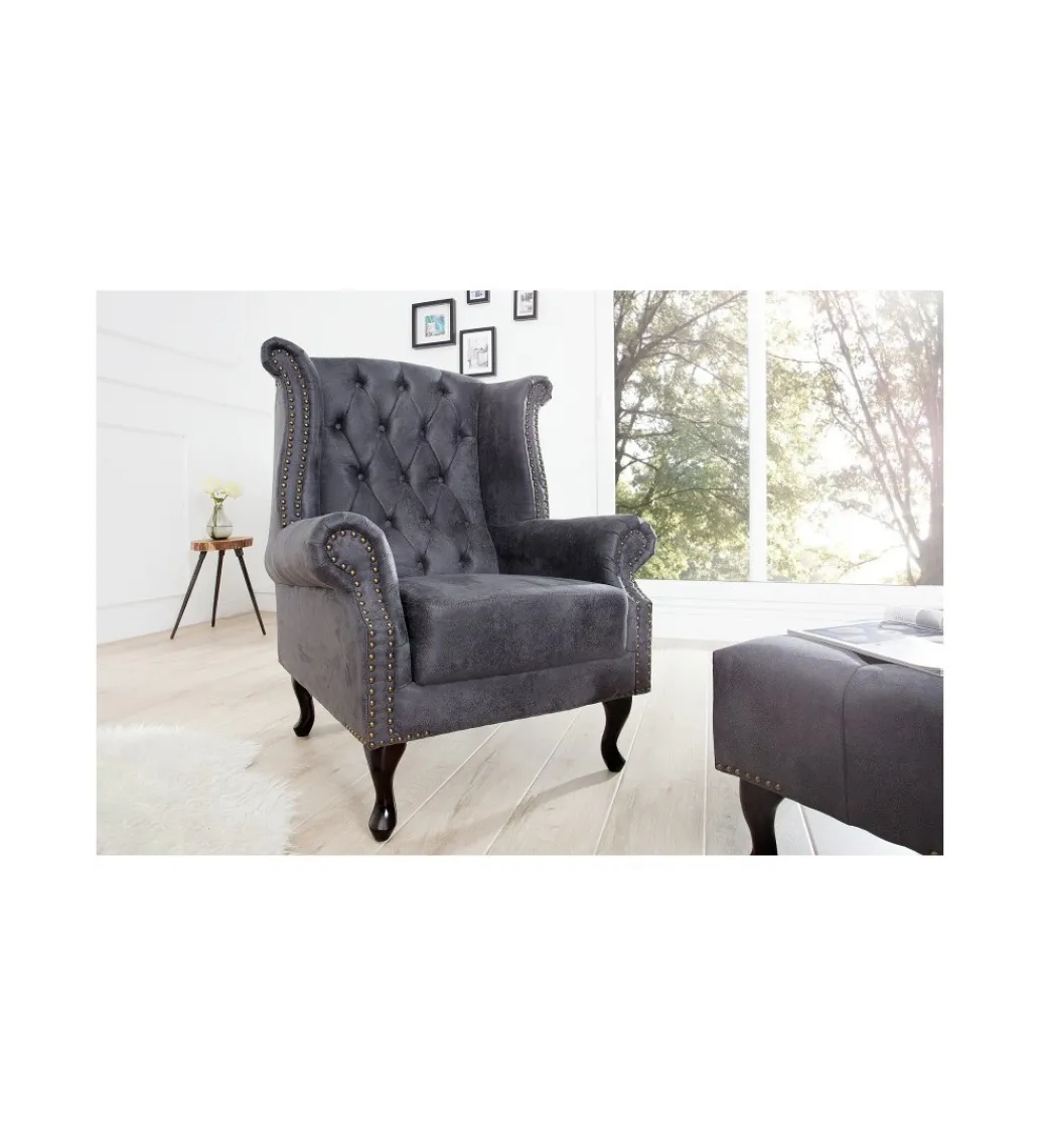 Fotel Chesterfield antyczny szary*Invicta Interior Outlet