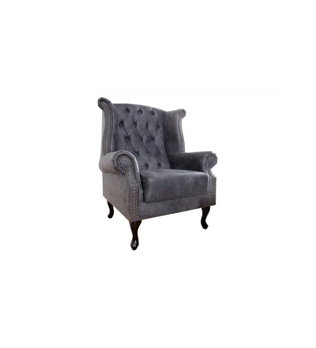 Fotel Chesterfield antyczny szary*Invicta Interior Outlet