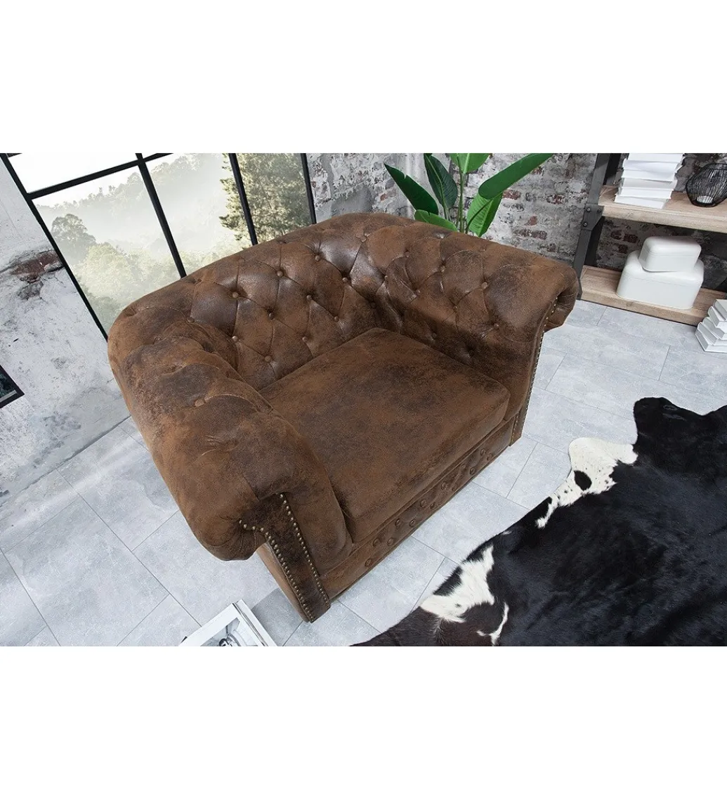 Fotel Chesterfield 110 cm antyczny brąz*Invicta Interior Hot