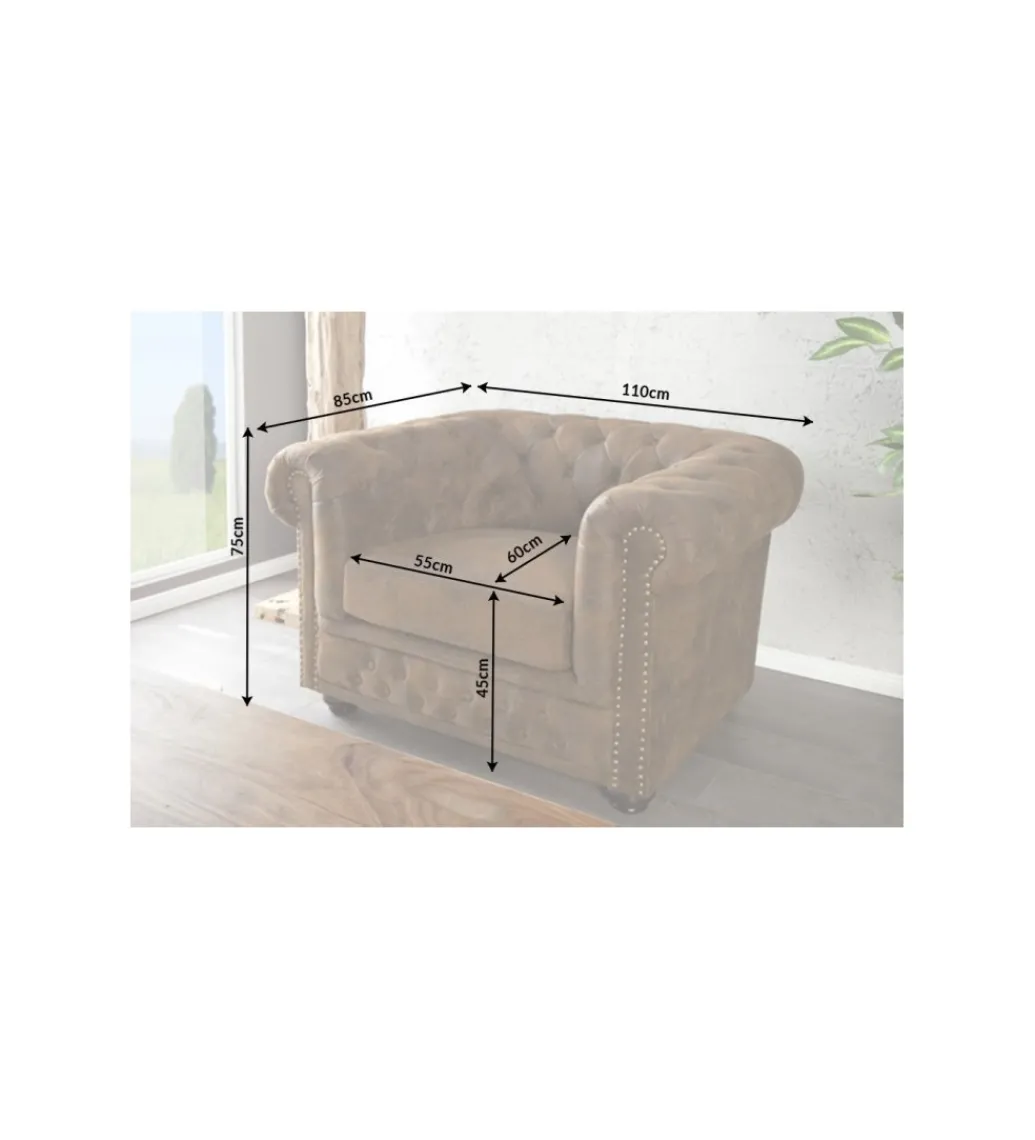 Fotel Chesterfield 110 cm antyczny brąz*Invicta Interior Hot