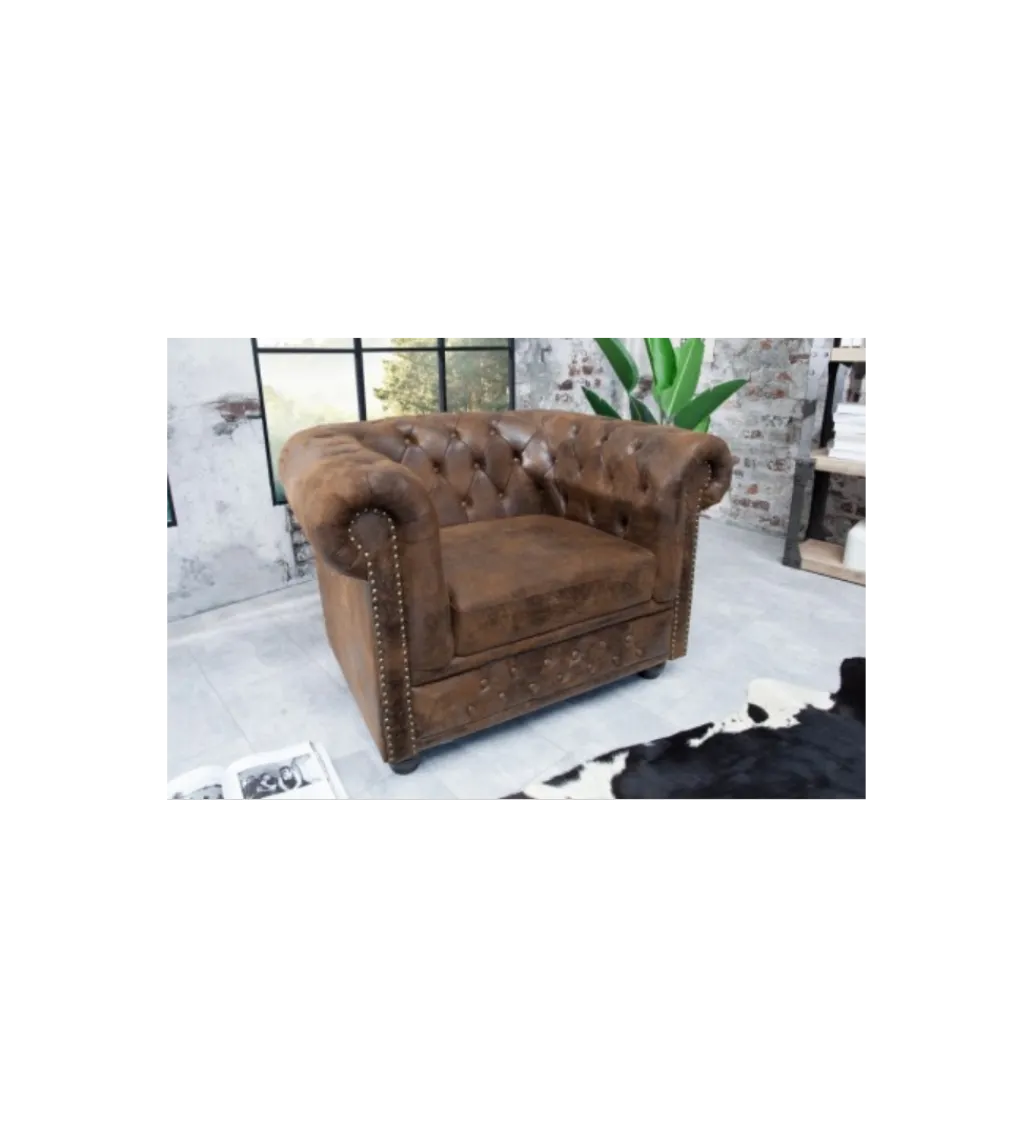 Fotel Chesterfield 110 cm antyczny brąz*Invicta Interior Hot