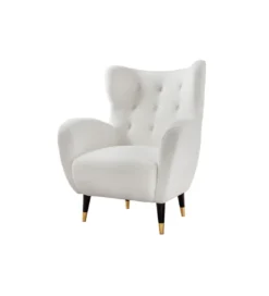 Fotel DON biały ze złotymi nakładkami bouclé*Invicta Interior Outlet