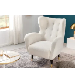 Fotel DON biały ze złotymi nakładkami bouclé*Invicta Interior Outlet