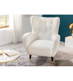 Fotel DON biały ze złotymi nakładkami bouclé*Invicta Interior Outlet